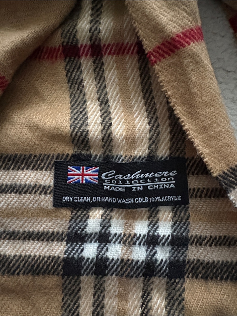 Tan Plaid Fringe Scarf with Classic Check - Picture 2 of 4